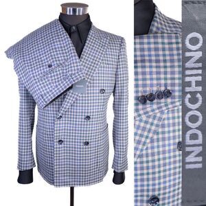 Indochino 2-Pcs Suit Double Breast Multi-color Check Jacket Sz 44S Pants 36X28.5